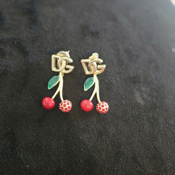 D&G 18kgp Cherry Drop Earrings - Gold and Red - Picture 8 of 9